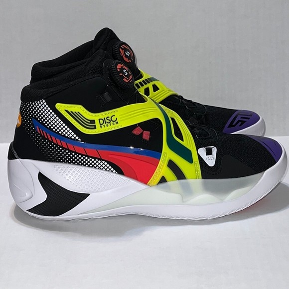 Puma Sz 9.5 Disc Rebirth Black Yellow Alert White Laceless Basketball 194812-02 main image 7